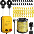 Electric Wire Fence Kit, 10 Mile 110vac 0.5 J Plug in Fence Charger with 3366 ft Polywire, 40 T Post Insulators, 20 Screw in Insulators for Pasture Farm Horse Cattle Poultry Fencing - size: 3366FT, style: 0.5J