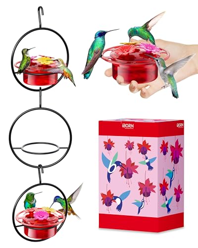 iBorn Circular Hanging Hummingbird feeders for Outdoors 3PCS 3OZ Mini Hummingbird Feeder Humming Bird Feeder, Silicone Feeding Ports, Bee-Proof, New