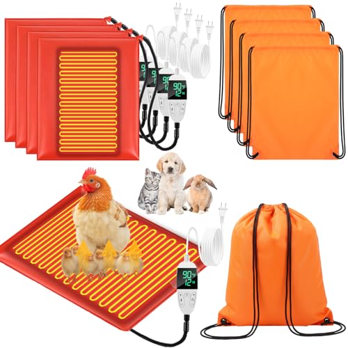 4 Pack Heated Chicken Pad for Brooders Small Animal Pet Heating Pad Warming Chick Nesting Mat with Temperature and Timer Waterproof Chicken Coop Heater Mat(23.6 x 15.7 Inches) - size: M