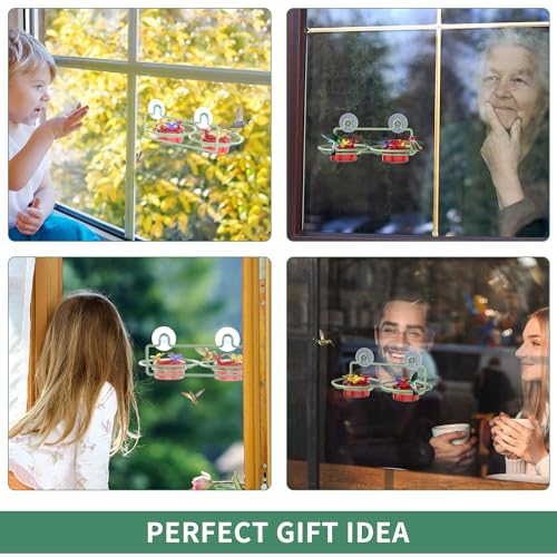 Dreamdrawer Window Hummingbird Feeder, Small Hummingbird Feeder for Outdoors with Strong Suction Cup - Metal Base & 6 Feeding Ports, Easy to Clean and Refill - color: 1PC-Green