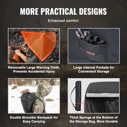 VEVOR Hunting Blind，See Through Ground Blinds with Carrying Bag, 360 Degree Portable Camouflage Tent，Durable Concealed Shelter with Silent Side Door and Window, for Turkey and Deer - size: 2-3 Person（270°See Through ）