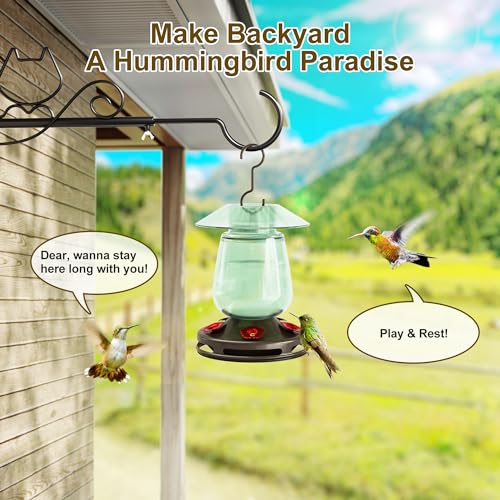Auslar Glass Hummingbird Feeder for Outdoors, 16 Oz Bird Nectar Feeder | Ant Moat & 5 Feeding Ports, Durable Glass, Ant and Bee Proof, Leakproof, Easy Clean and Fill, Garden Hanging Decor, Green - color: Green