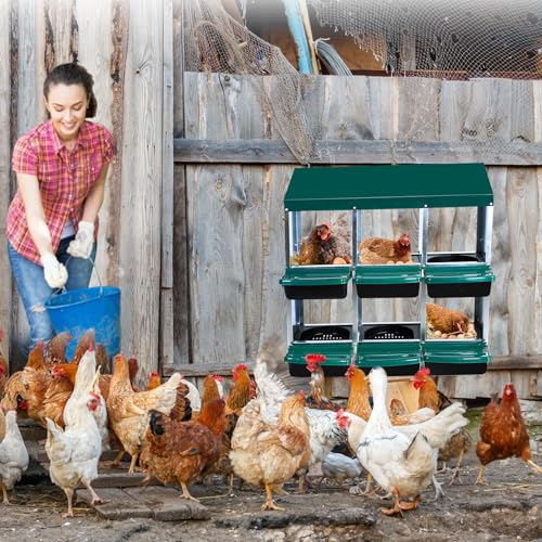 Chicken Nesting Box,6 Compartment Roll Away Nesting Box for Laying Eggs,Wall Mount Chicken Nesting Boxes,Easy Egg Collection,Cleanable Pull Out Hen Roosting Boxes 6 Hole,Green - color: green, size: 6 holes