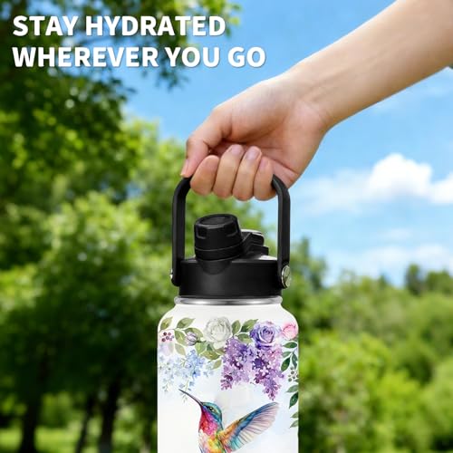 Bird Gift for Women, 26oz Water Bottle with Handle for Girl Friends - color: Spring-White