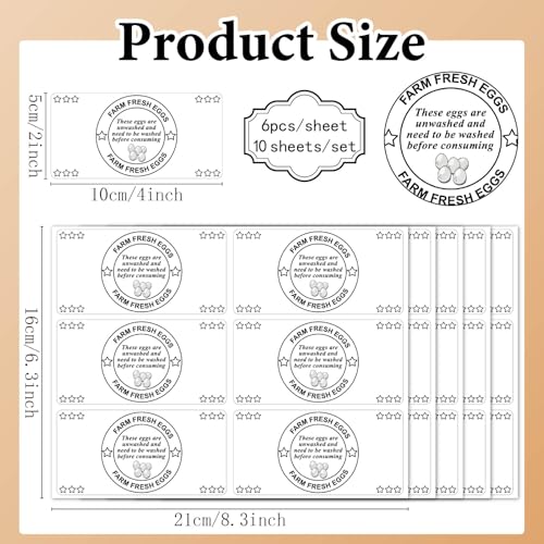 10 Sheets 60Pcs 4 x 2 Inch Farm Fresh Eggs Carton Stickers Rectangle White Self Adhesive Unwashed Chicken Egg Labels Packaging Handling Instruction Tags for Farmhouse Market Produce Storage - color: White