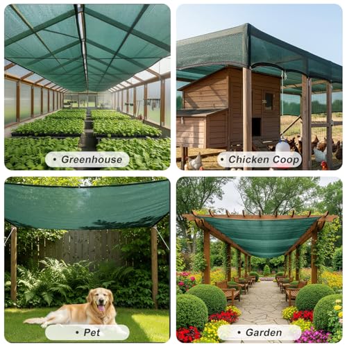 SUNNY GUARD Sun Shade Cloth, 8 x 10 FT Green HDPE Mesh | 65-75% Breathable shade cover creates a cooler space for plants, vegetables, greenhouses, patios, chicken coops, and kennels - color: 70 SHADE-GREEN, size: 8 FT x 10 FT