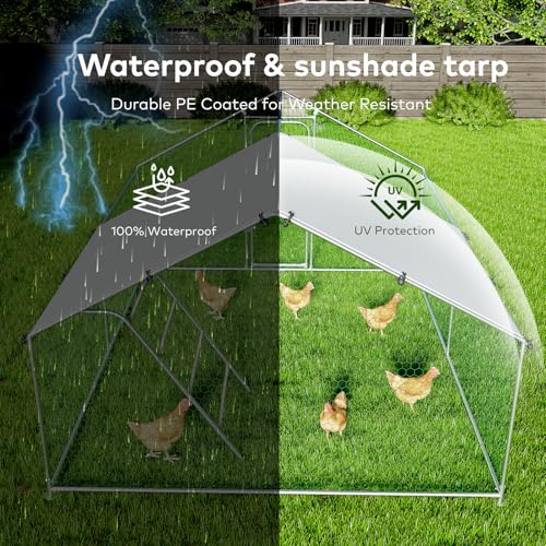 Large Chicken Run 10 x 13.2 x 6.4 FT Chicken Coop with Cover | Reinforced Frame, Walk-in Chicken Coop, Roosting Perch, Side Hardware Cloth, Backyard&Farm Use - size: 158.4"L x 120.0"W x 76.8"H