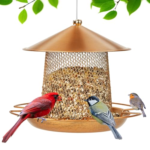 LBTING Bird Feeder, Wild Bird Feeders, Metal Lantern-Shaped | Hanging Outdoor Garden Yard Outside, Bright Gold