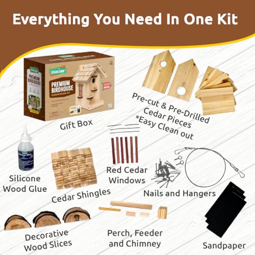 Premium Wooden Bird House Kit - Build it Yourself Birdhouse - Birdhouse Kits for Adults to Build - Woodworking Adult Crafts & DIY Bird House | Build it Yourself Birdhouse - Birdhouse Kits for Adults to Build - Woodworking Adult Crafts & DIY Bird House