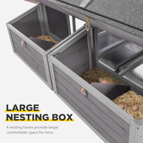 Aivituvin Chicken Coop Large Mobile Wooden Hen House with Nesting Box, Poultry Cage with Strong Iron Frame, Waterproof (Grey, AIR97) - size: 68.1"L x 53.9"W x 49.0"H
