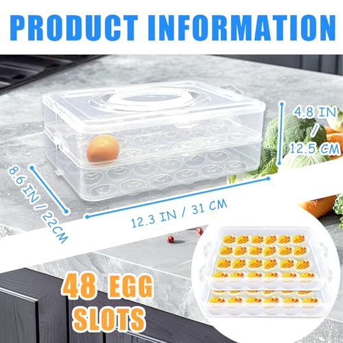 2 Layers Deviled Egg Containers with Lid,48 Slots Deviled Eggs Holder with Handle,Plastic Egg Tray,Portable Egg Storage Carrier Platter for Easter,Thanksgiving Day,Party,Picnic - style: 2-layer 48egg