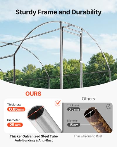 VEVOR Large Metal Chicken Coop, 9 x 25 x 6.6 ft, Walk-in Chicken Run House with Waterproof Cover & Sturdy Frame, Dome Roof Poultry Cage Duck Pen for Rabbit Hen Goose Outdoor Backyard Farm Use - size: 299.2"L x 106.3"W x 78.7"H