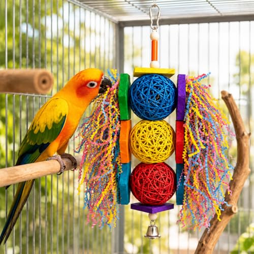 Bonka Bird Toys 1854 Tri Foraging Star 13" x 8" Natural Vine Ball Chew and Shred Toy for Medium to Large Birds Like Conures African Greys Amazons and Similar - size: Tri