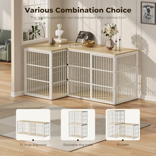 Lyromix 48'' XXL Dog Crate Furniture with 3 Doors for Large Dogs | Wooden Kennel End Table, Heavy Duty Indoor Cage for Golden Retriever Labrador, Multiple Units Can be Combined, Natural Beech - color: Natural Beech, size: 47.2"L x 29.1"W x 37.6"H