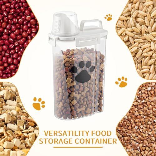 1 Pack Upgraded Dog Food Storage Container with Measuring Cup, Portable Pet Food Containers with Upgraded Large Spout and Cup for Dogs, Cats, Birds, Small Animals (Cream)