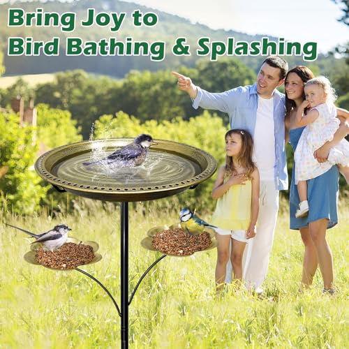 Bird Bath for Outside,Birdbaths with 2 Detachable Flower Feeders | Metal 5 Prongs Base,Detachable Bowl,Easy Clean/Install,37"H Freestanding Birdbath for Garden,lawn,yard,patio,Antique Gold - color: Antique Gold