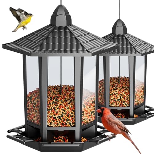 Birdream 2 Pack Bird Feeders for Outdoor Hanging, Retro Pagoda Design Fun Installation Bird Feeder, Attracting Wild Birds Chickadees Goldfinches Cardinals Finches and Sparrows - color: Black, size: 2 PACK