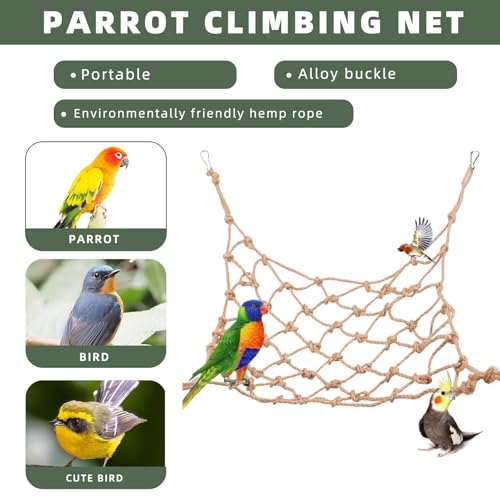 Parrot Climbing Rope Net – Multi-Size Colorful Bird Hammock, Ladder & Chew Toy with 4 Hooks for Cage, Cockatiel, Budgie, Parakeet, Rat & Small Pets