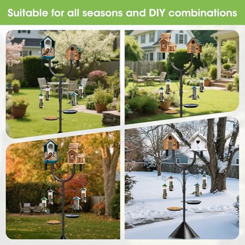 Bird Feeder Pole Squirrel Proof,Adjustable 47"-108" Heavy Duty Bird House Pole,Upgraded U-Shape Platform,4 Shepherd Hooks for Feeder Stand,Includes Birdbath,Tray for Outdoor Garden & Yard - style: With Squirrel Proof & Tray