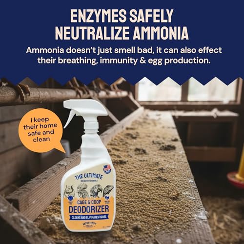 Hatortempt 32 fl oz Chicken Coop Deodorizer and Cleaner Spray, Unscented | Surface Odor Eliminator - Controls Ammonia - Safe & Fast Drying - Refresher for Wood, Sand, Bedding, Hay, Pine & Stone - size: 32 Fl Oz (Pack of 1)