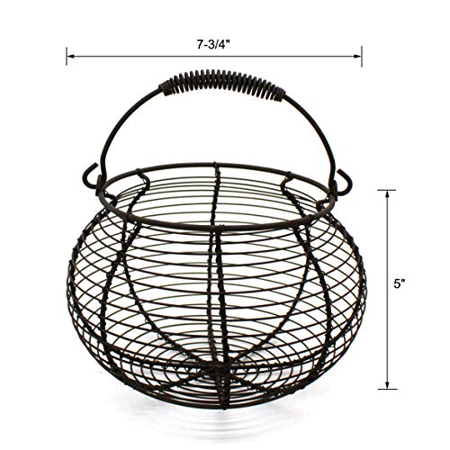 Rustic Wire Egg Basket with swimming Handle Primitives Vintage Gathering Basket. Rusty - size: 7-3/4" Dia. x 5" H - Rusty