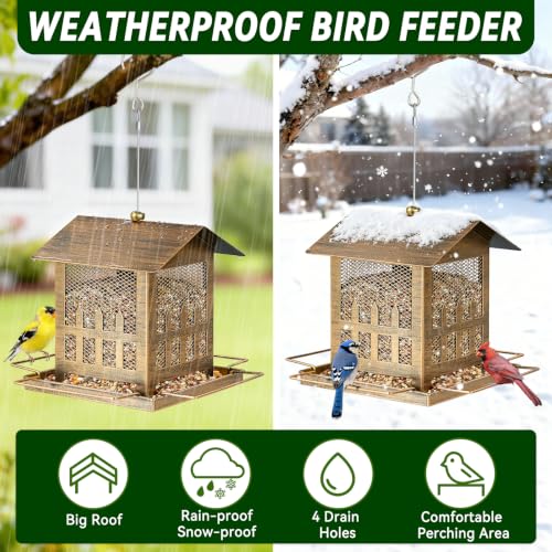 Bird Feeder, Heavy Duty Metal Wild Bird Feeders for Outdoors Hanging - color: Bronze
