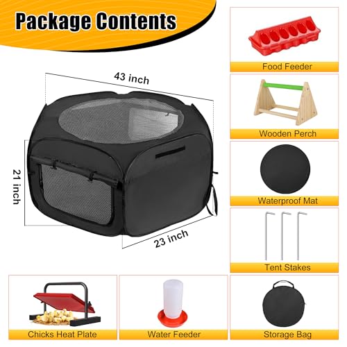 Chick Brooder Box with Chick Heat Plate, 10 ft? Baby Chicks Starter Kit, Large Chicken Cage for Outside, Durable Fabric, Well-Ventilated, Includes Food & Water Feeder, Perch & Waterproof Mat