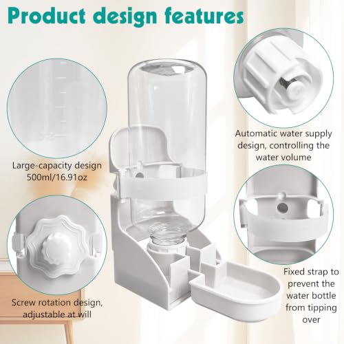 kathson Rabbit Water Bottle, 17oz Hanging Water Fountain Automatic Dispenser No Leak WaterFeeder for Bunny Chinchilla Guinea Pig Hedgehog Ferret - size: 1PCS Water Dispenser, White