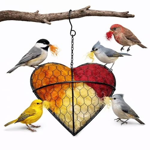 Handmade Alpaca Fiber Bird Nesting Heart,Hummingbird Houses Art Bird nest Box &Wild Birds nest Material Holder Outdoor Garden,Gift for Bird Lovers(1PCS) - color: Harvest