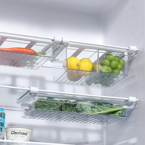 Pull-Out Fridge Drawer Organizer - Under Shelf Storage Bins for Cheese Slices, Deli Meat & Small Items - Space Saving Refrigerator Organizer (2" Height x 8.66" Width) - size: 2" Height x 8.66" Width