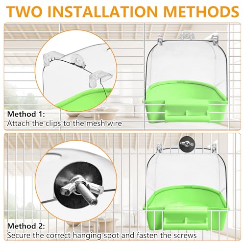 Tfwadmx 3Pcs Bird Bath for Cage Hanging Parakeet Bath Box Clear Bird Bathtub Water Shower Food Feeder Bathing Tub for Cockatiel Conure Canary Budgies - color: Green, Blue &Orange