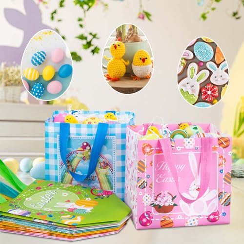 8PCS Easter Gift Bags, Reusable Easter Basket with Handles, Non woven Bags | Non woven Treat Bags for Egg Hunt Game Party Supplies - color: Style 2