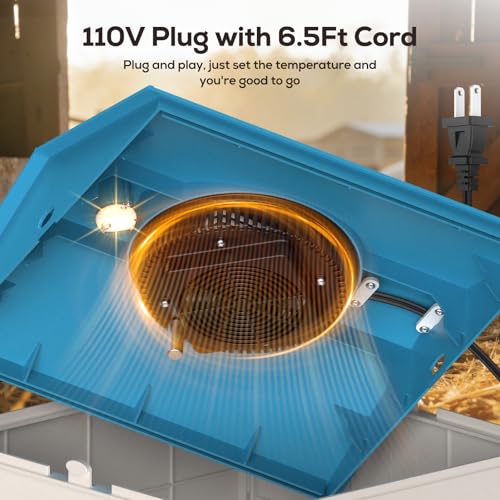 Chick Brooder Plate for Chicks Temperature Control & Display, Chicken Brooder Box for Chicks with Thermostat Fan & Light, 6.5Ft 110V Power Cord Brooder Heater 50W Chick Heat Plate 11.4"Lx11.2"W