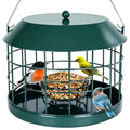 Gbekery Caged Bluebird Feeder for Mealworms with Glass Bowl, Squirrel Proof Bird Feeder for Small Birds Only, Detachable Hook, Large Space, Outdoors Weatherproof, Metal, Green - style: Green Glass Bowl