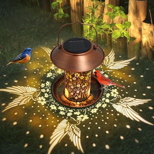 Hummingbird Bird Feeders for Outdoors Solar Lanterns Outdoor Waterproof | Garden Decor Birthdays for Women Mom Metal Hanging Solar Decoration Outside for Yard, Patio - size: Flower Hummingbird-1 Pack