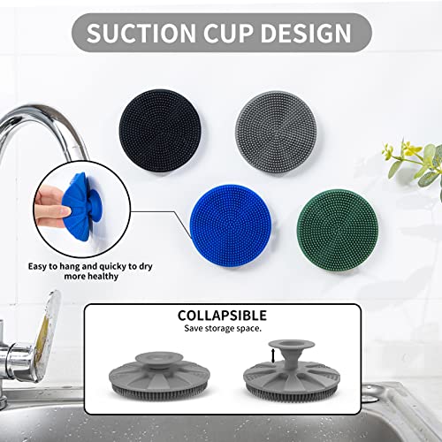 Silicone Dish Scrubber, Non-Scratch Scrub Spong for Washing Dish, Pot, Pan | Kitchen Silicone Sponge, Fruit & Vegetable Cleaning Brush, Reusable Dishwashing Scrubber, Suction Up Hang, 1 Pack, Gray - color: 1pcs Gray