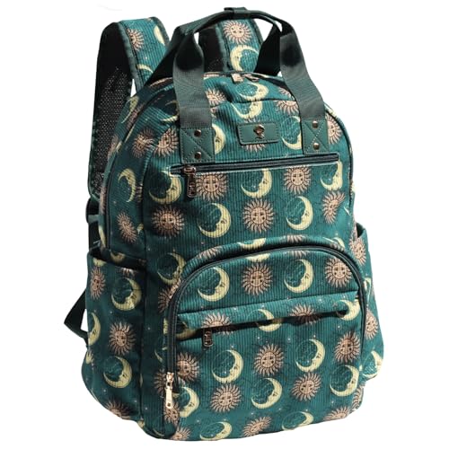 Diaper Bag Backpack Corduroy Multifunction Baby Fashion Travel Pack office Laptop Bag - color: Dark Green Moon