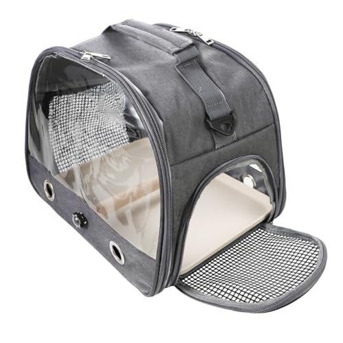 Small Bird Travel Carrier Cage Portable Bird Parrot Parakeet Cockatiel Travel Carrier Bag Lightweight Birds Backpack with Standing Perch and Stainless Tray for Vet Visit Side Access Window - color: gray