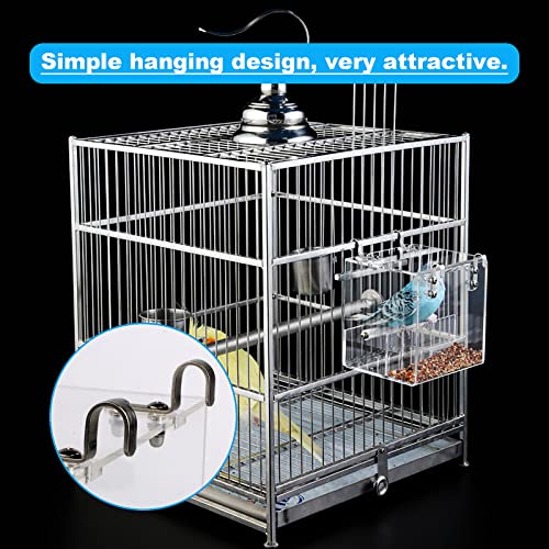 No Mess Bird Feeder for Cage - Automatic Bird Feeder Transparent Food Container Acrylic No Spill Cage Seed Catcher with Stainless Steel Hooks for Parrot Parakeet Cockatiels Lovebirds - size: Small-5.1 Inch x 5.1 Inch
