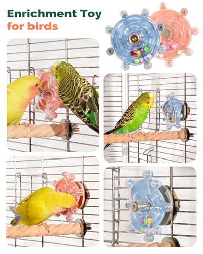 2 Pcs Bird Toys for Parakeets, Budgie Toys, Spinning Wheel Parrot Toys, Chewing Exercisers, Interactive Bird Cage Toys for Budgies, Cockatiels, Lovebirds, Parakeets, Conures and Small to Medium Birds