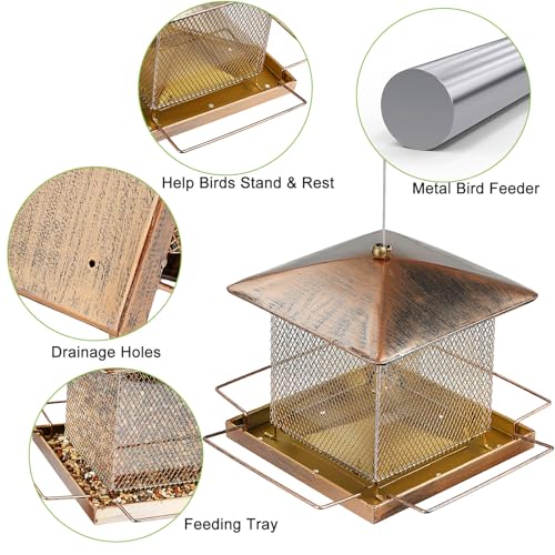Bird Feeder, 3.5LB Large Capacity Bird Feeders for Outdoor Hanging | Heavy Duty Metal, Waterproof, Drain Holes, 4 Perches, Easy to Fill, Wild Birdfeeder, For Garden Yard Outside Backyard - size: Square, 3.5 pounds