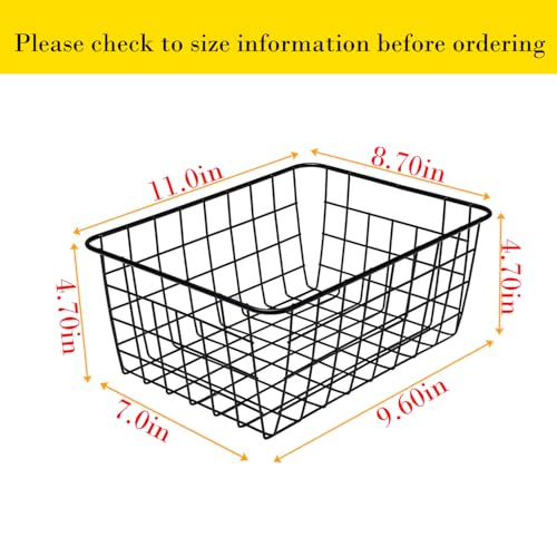 Kitchen Black Wire Baskets for organizing Farmhouse Decor Metal Food Storage Organizer, Household Storage BasketRefrigerator Bin with Handles for Cabinets,Pantry Set of 4 (Black) - color: Black, size: 4 Pack Small