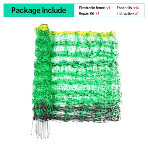 Electric Poultry Netting, 49.6" H x 164' L, Electric Chicken Fence with 14 Posts Double Spiked, Utility Portable Mesh for Chickens Sheep Hogs Goats Deer Dogs Lambs Used in Backyards Farms Ranches