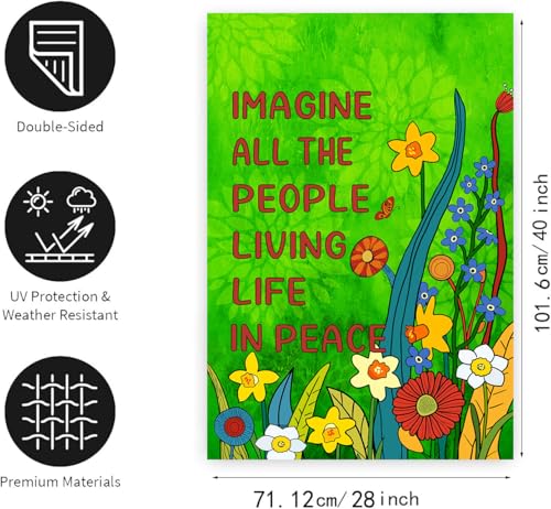 Imagine All the People Living Life in Peace Garden Flag Green 28x40 Double Sided Large Summer House Flags Flower Yard Banner - color: greenpeace