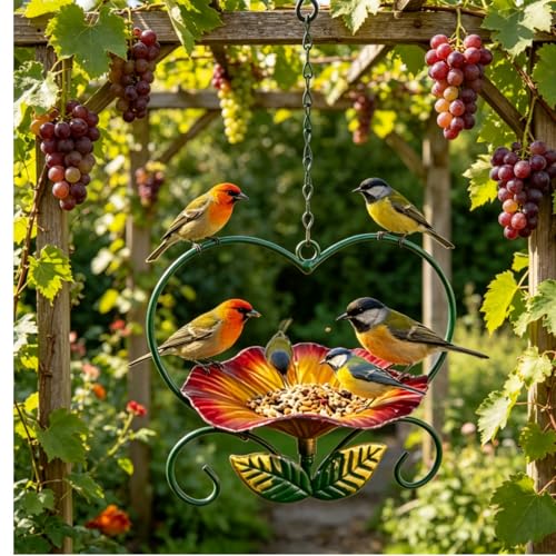 Hanging Bird Bath Hanging Bird-Feeder,Outdoor Metal Bird Feeder,Bird Bath with Chains, Hanging Bird Feeders for Outdoors,Hanging Bird Water & Feeder Bowl,Bird Water Bowl for Garden Yard Decor