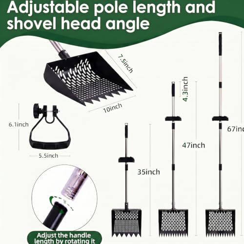 Chicken Poop Scooper & Rake 2-in-1, 10" Stainless Steel Sifting Shovel, Interchangeable Dual Heads, 5-Section Handle 24-68", 3 Angles, Includes Gloves, Heavy Duty Chicken Coop Cleaning Kit