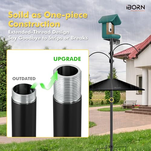 iBorn Smart Bird Feeder Pole with Squirrel Baffle, 63" Camera Bird Feeder Birdhouse Pole & 19.5”Oversized Baffle, Mounting Kit for Camera Feeder Stand for Outside+2Hooks(Feeders NOT Included) - size: Camera Bird Feeder Pole+2 Hooks+19.5" Baffle
