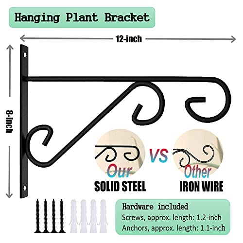 Hanging Plant Bracket, 2 Pack 12-inch Plant Hangers Outdoor Indoor, Rust-Proof Metal Plant Hanger Bracket, Decorative Wall Hanging Plant Hooks for Hanging Plants Flowers Lanterns Bird Feeders - size: 12-Inch 2 Count