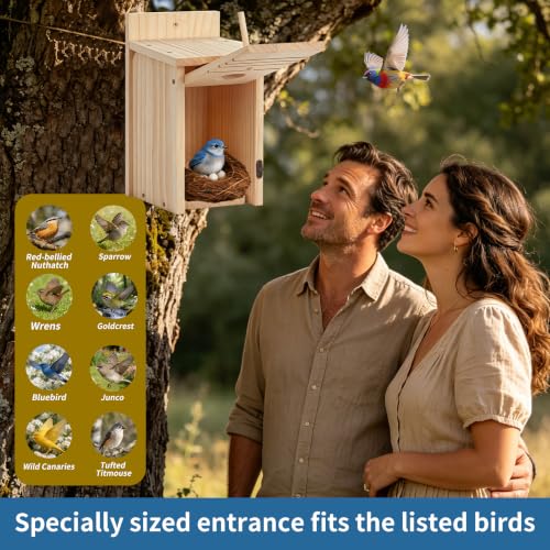 2PC Cedar Bluebird Houses for Outside with Nesting Material | Bird House Outdoor With Copper Guard, Predator Proof Bluebird Houses, Kits for Adults & Kids with Perch & Nesting Material