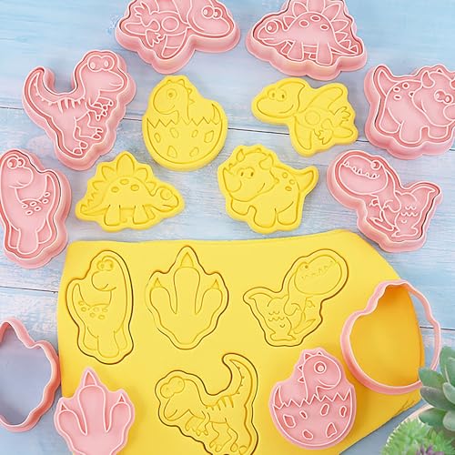 8Pcs Dinosaur Cookie Cutters Dino Egg Footprint Biscuit Molds for Kids | T-Rex & Stegosaurus Baking Supplies for Kids Dinosaur Theme Birthday Party, Ideal for Homemade Cookies - color: Dinosaur C